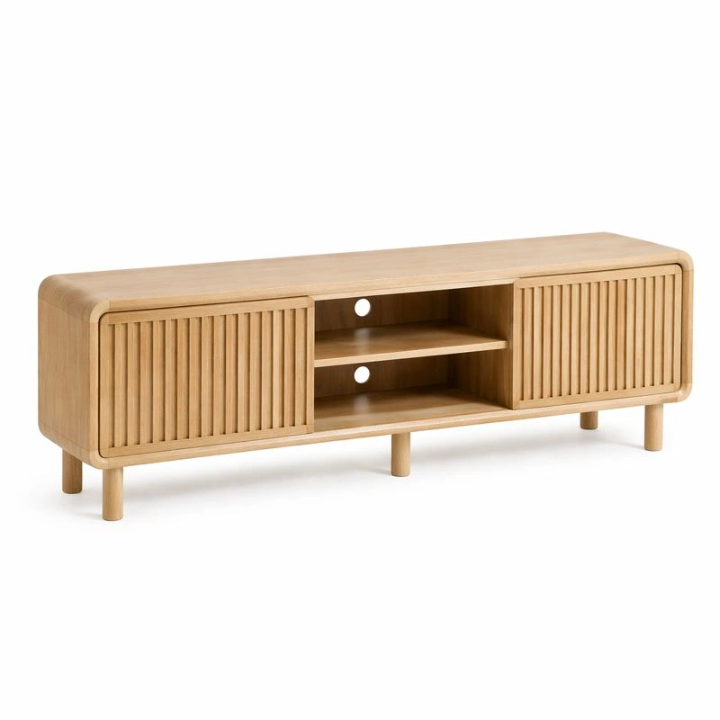 Mueble TV madera natural con puertas correderas-selviao